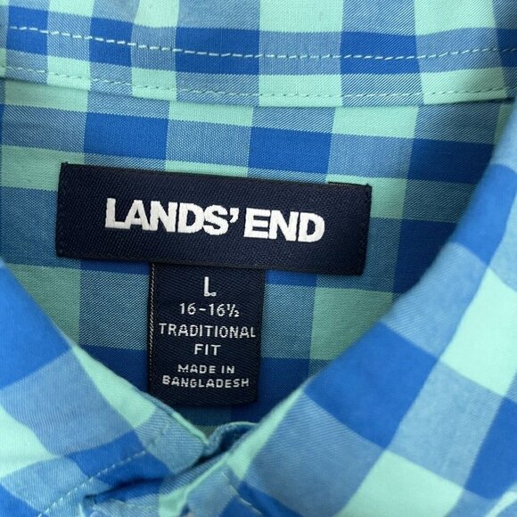 Lands End Men’s Blue Plaid Long Sleeve Button Up Shirt Traditional Fit Large - Picture 2 of 4